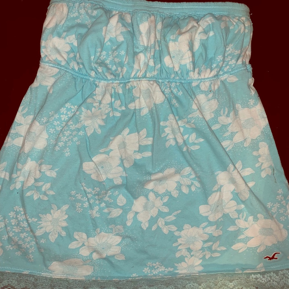 Turquoise and White Floral Tube Top